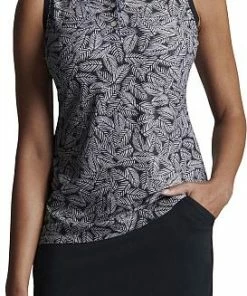 Peter Millar Women's Banded Sleeveless Golf Shirts - Black Palm Frond