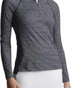 Peter Millar Women's Perth Raglan-Sleeve Quarter-Zip Golf Pullovers - Black Popcorn Tweed